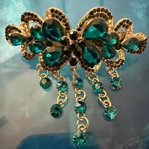 Elegant Gold and Teal Crystal hair clip